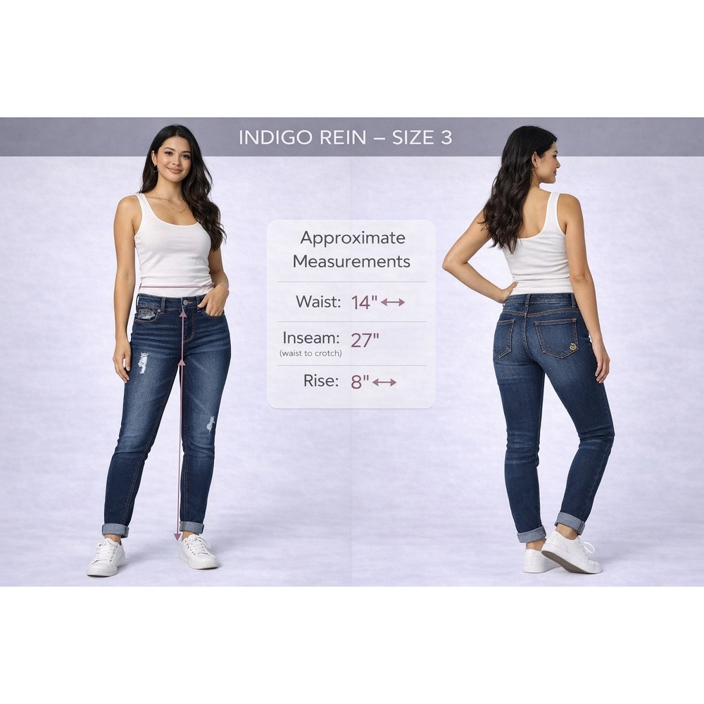Indigo Rein Skinny Jeans Size 3 Dark Wash Distressed Mid Rise Denim Pants